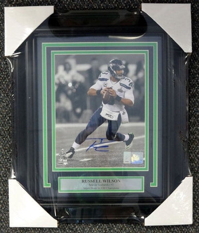 Russell Wilson Autographed Framed 8x10 Photo Seattle Seahawks Super Bowl RW Holo Stock #80872