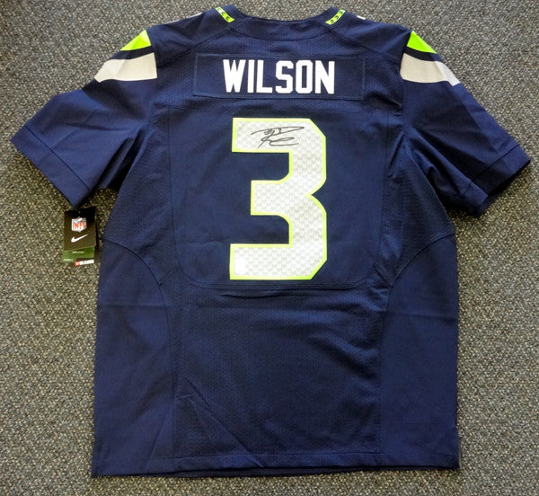Seattle Seahawks Russell Wilson Autographed Blue Nike Elite Jersey