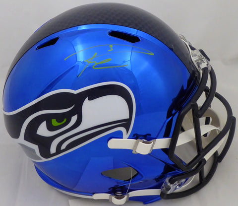 Russell Wilson Autographed Seattle Seahawks Blue Chrome Speed Full Size Replica Helmet In Green RW Holo Stock #145779