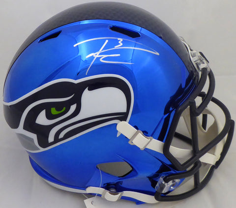 Russell Wilson Autographed Seattle Seahawks Blue Chrome Speed Full Size Replica Helmet In Silver RW Holo Stock #145841