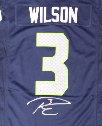 Seattle Seahawks Russell Wilson Autographed Blue Nike Jersey Size M RW Holo Stock #159119