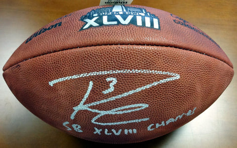 Russell Wilson Autographed Super Bowl Leather Football Seattle Seahawks "SB XLVIII Champs" RW Holo Stock #72353