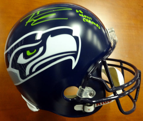 Russell Wilson Autographed Seattle Seahawks Full Size Helmet "SB XLVIII Champs" In Green RW Holo Stock #72372