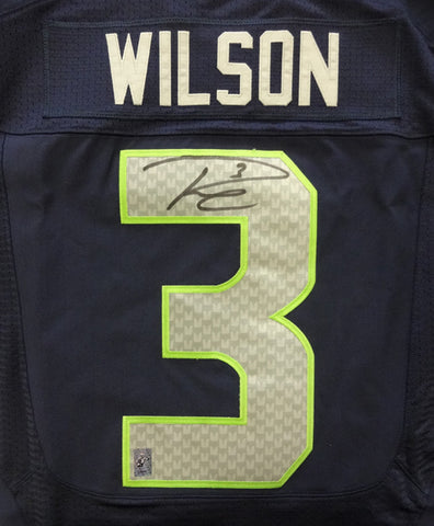 Seattle Seahawks Russell Wilson Autographed Blue Nike Elite Jersey Size 44 RW Holo Stock #88310