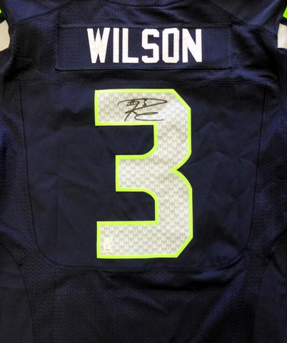 Russell Wilson Autographed Seattle Seahawks Nike Elite Authentic Blue Jersey Size 52 RW Holo