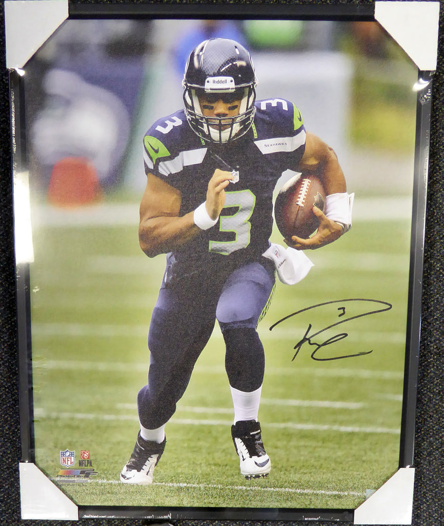 Russell Wilson Autographed Framed 24x30 Canvas Photo Seattle Seahawks RW Holo Stock #107487