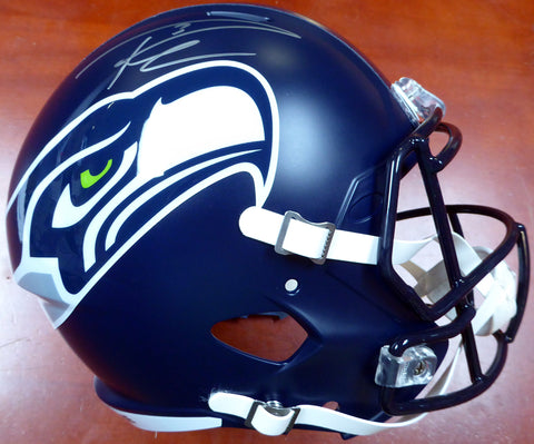 Russell Wilson Autographed Seattle Seahawks Speed Full Size Helmet In Silver RW Holo Stock #113611