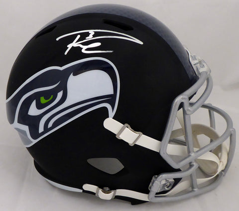 Russell Wilson Autographed Seattle Seahawks Matte Black Speed Full Size Replica Helmet In Silver RW Holo Stock #145782