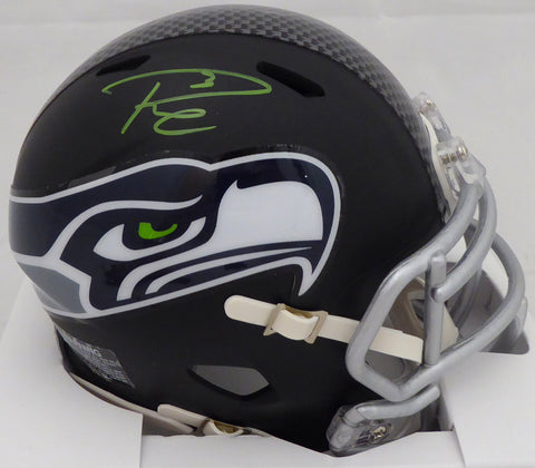 Russell Wilson Autographed Seattle Seahawks Matte Black Speed Mini Helmet In Green RW Holo Stock #145787