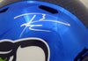 Russell Wilson Autographed Seattle Seahawks Blue Chrome Speed Full Size Replica Helmet In Silver RW Holo Stock #145841