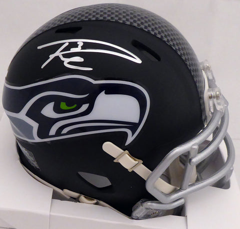 Russell Wilson Autographed Seattle Seahawks Matte Black Speed Mini Helmet In Silver RW Holo Stock #145843