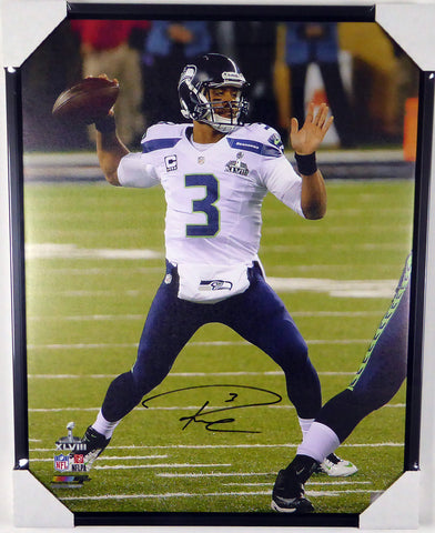 Russell Wilson Autographed Framed 24x30 Canvas Photo Seattle Seahawks Super Bowl XLVIII RW Holo Stock #125709