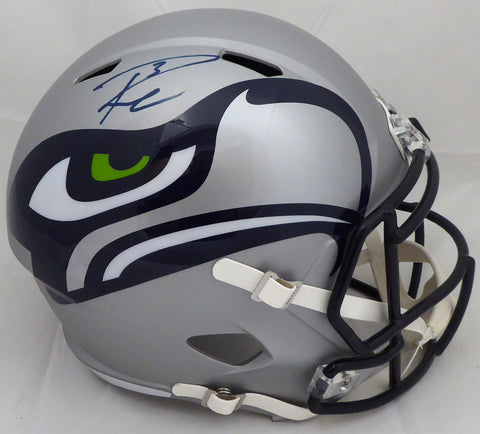 Russell Wilson Autographed Seattle Seahawks Gray AMP Full Size Speed Replica Helmet In Blue RW Holo Stock #159113